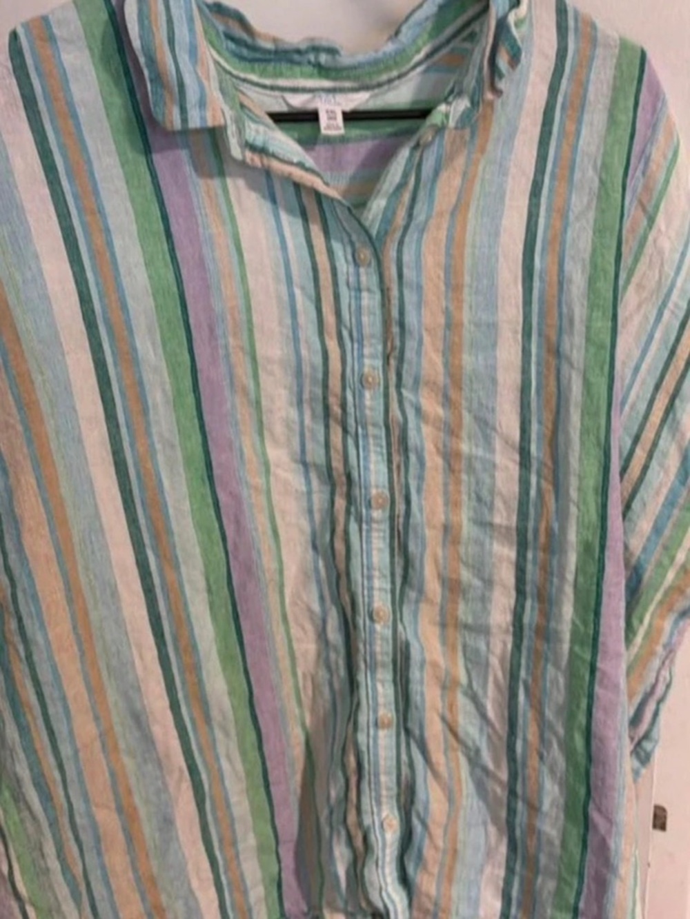 Time and Tru Linen Blend Striped Button-Up Shirt Green & Pink XXL (20)